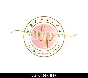 WP Feminine logo beauty monogram and elegant logo design, handwriting logo of initial signature, wedding, fashion, floral and botanical with creative Stock Vector