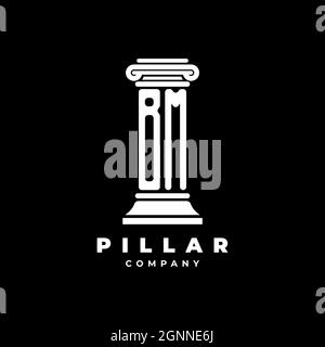 BM Monogram Logo Letter Pillars shape lawyer style vector, law firm company isolated in black background Stock Vector