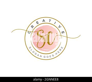 SC Feminine logo beauty monogram and elegant logo design, handwriting logo of initial signature, wedding, fashion, floral and botanical with creative Stock Vector