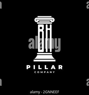 BH Monogram Logo Letter Pillars shape lawyer style vector, law firm company isolated in black background Stock Vector