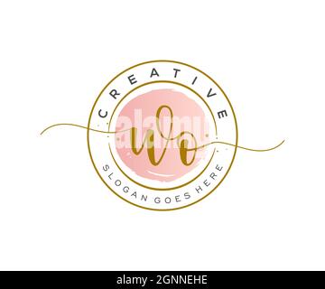 WO Feminine logo beauty monogram and elegant logo design, handwriting logo of initial signature, wedding, fashion, floral and botanical with creative Stock Vector