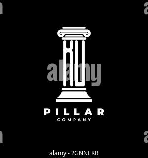 KU Monogram Logo Letter Pillars shape lawyer style vector, law firm company isolated in black background Stock Vector