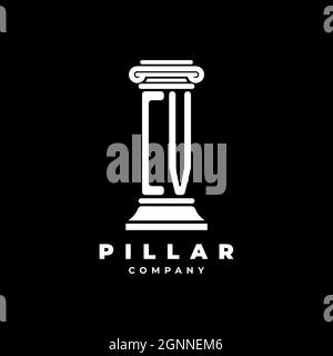 CV Monogram Logo Letter Pillars shape lawyer style vector, law firm company isolated in black background Stock Vector