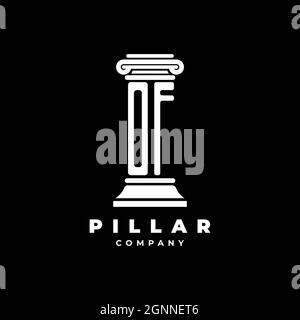 OF Monogram Logo Letter Pillars shape lawyer style vector, law firm company isolated in black background Stock Vector