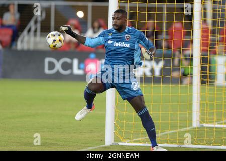 Washington, Dc, USA. 25th Sep, 2021. 20210925 - D.C. United goalkeeper BILL HAMID (24) keeps a FC Cincinnati shot in play during the first half at Audi Field in Washington. (Credit Image: © Chuck Myers/ZUMA Press Wire) Stock Photo