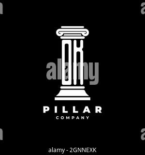 OK Monogram Logo Letter Pillars shape lawyer style vector, law firm company isolated in black background Stock Vector