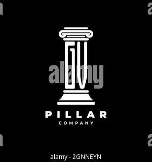 GV Monogram Logo Letter Pillars shape lawyer style vector, law firm company isolated in black background Stock Vector