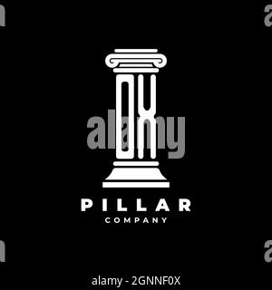 OX Monogram Logo Letter Pillars shape lawyer style vector, law firm company isolated in black background Stock Vector