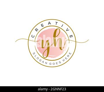 YH Feminine logo beauty monogram and elegant logo design, handwriting logo of initial signature, wedding, fashion, floral and botanical with creative Stock Vector