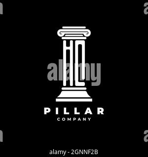 HQ Monogram Logo Letter Pillars shape lawyer style vector, law firm company isolated in black background Stock Vector