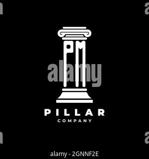 PM Monogram Logo Letter Pillars shape lawyer style vector, law firm company isolated in black background Stock Vector