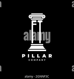 FT Monogram Logo Letter Pillars shape lawyer style vector, law firm company isolated in black background Stock Vector