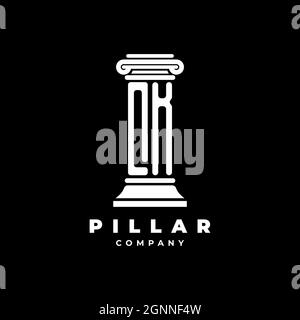 QK Monogram Logo Letter Pillars shape lawyer style vector, law firm company isolated in black background Stock Vector