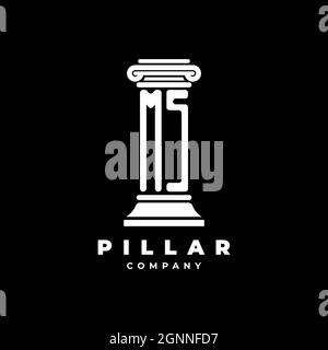 MS Monogram Logo Letter Pillars shape lawyer style vector, law firm company isolated in black background Stock Vector