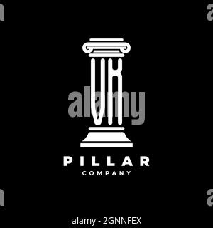 VK Monogram Logo Letter Pillars shape lawyer style vector, law firm company isolated in black background Stock Vector
