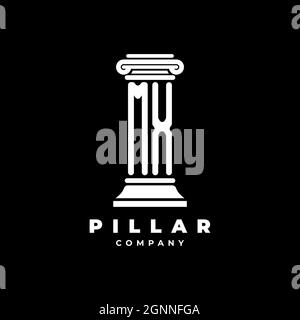MX Monogram Logo Letter Pillars shape lawyer style vector, law firm company isolated in black background Stock Vector