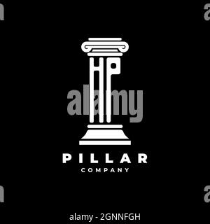 HP Monogram Logo Letter Pillars shape lawyer style vector, law firm company isolated in black background Stock Vector