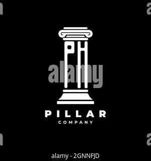 PH Monogram Logo Letter Pillars shape lawyer style vector, law firm company isolated in black background Stock Vector