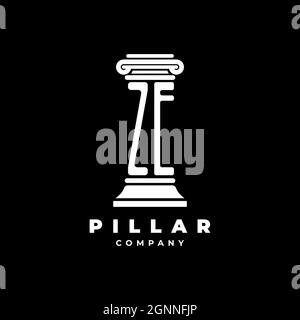 ZE Monogram Logo Letter Pillars shape lawyer style vector, law firm company isolated in black background Stock Vector