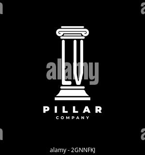 LV Monogram Logo Letter Pillars shape lawyer style vector, law firm company isolated in black background Stock Vector