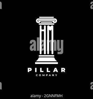 HM Monogram Logo Letter Pillars shape lawyer style vector, law firm company isolated in black background Stock Vector