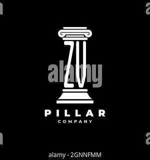 ZV Monogram Logo Letter Pillars shape lawyer style vector, law firm company isolated in black background Stock Vector