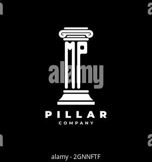MP Monogram Logo Letter Pillars shape lawyer style vector, law firm company isolated in black background Stock Vector