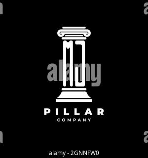 MJ Monogram Logo Letter Pillars shape lawyer style vector, law firm company isolated in black background Stock Vector