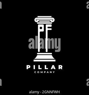 PF Monogram Logo Letter Pillars shape lawyer style vector, law firm company isolated in black background Stock Vector