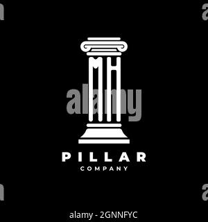 MH Monogram Logo Letter Pillars shape lawyer style vector, law firm company isolated in black background Stock Vector