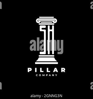 SH Monogram Logo Letter Pillars shape lawyer style vector, law firm company isolated in black background Stock Vector