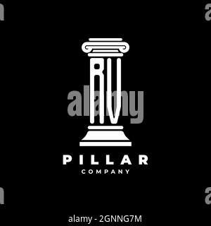 RV Monogram Logo Letter Pillars shape lawyer style vector, law firm company isolated in black background Stock Vector