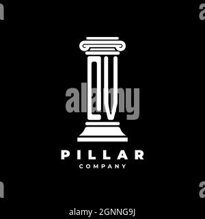 QV Monogram Logo Letter Pillars shape lawyer style vector, law firm company isolated in black background Stock Vector