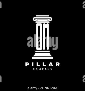 OM Monogram Logo Letter Pillars shape lawyer style vector, law firm company isolated in black background Stock Vector