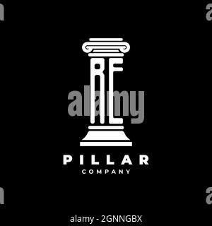 RE Monogram Logo Letter Pillars shape lawyer style vector, law firm company isolated in black background Stock Vector