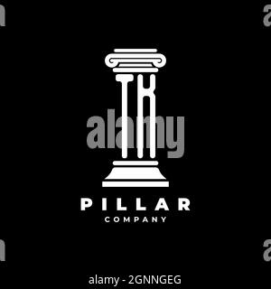 TK Monogram Logo Letter Pillars shape lawyer style vector, law firm company isolated in black background Stock Vector
