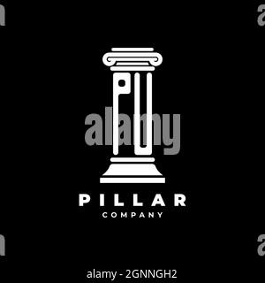 PU Monogram Logo Letter Pillars shape lawyer style vector, law firm company isolated in black background Stock Vector