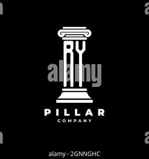 RY Monogram Logo Letter Pillars shape lawyer style vector, law firm company isolated in black background Stock Vector