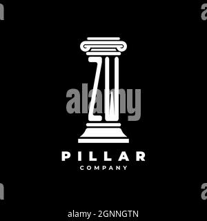 ZW Monogram Logo Letter Pillars shape lawyer style vector, law firm company isolated in black background Stock Vector