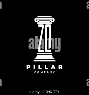 ZQ Monogram Logo Letter Pillars shape lawyer style vector, law firm company isolated in black background Stock Vector