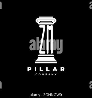 ZM Monogram Logo Letter Pillars shape lawyer style vector, law firm company isolated in black background Stock Vector