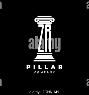 ZR Monogram Logo Letter Pillars shape lawyer style vector, law firm company isolated in black background Stock Vector