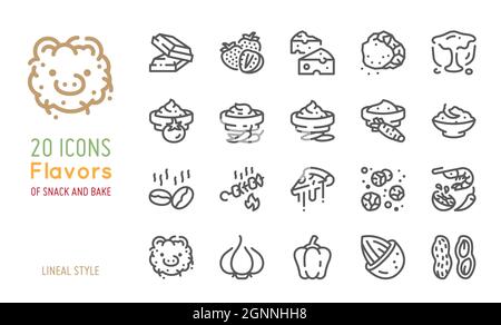 set of flavors icons for snack and bake. Lineal style vector illustration. Stock Vector