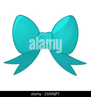 Blue bow in cartoon style. Christmas Vector Illustration on a white background. Stock Vector