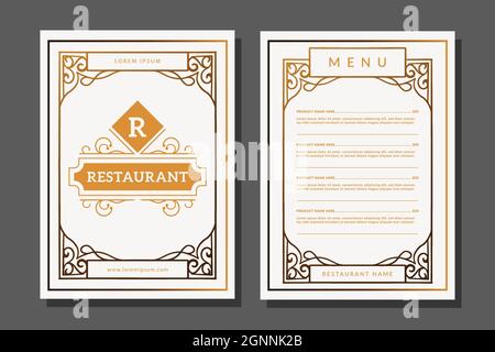 logo restaurant and restaurant menu design template with a vintage border Stock Vector