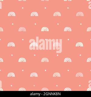 Rainbow pattern background. Boho style vector seamless repeat design of rainbows and stars. Stock Vector