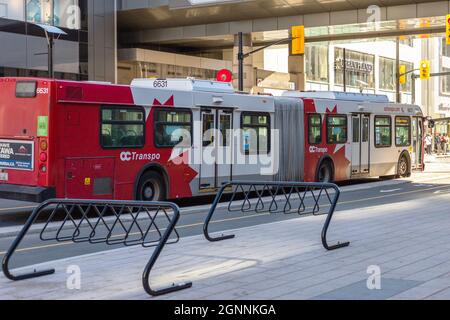 Ottawa, Canada - September 19, 2021: Public bus in downtown of Ottawa, Rideau street Stock Photo