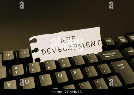 Writing displaying text App Development. Business approach Development services for awesome mobile and web experiences Online Browsing And Exploring Stock Photo