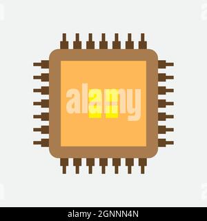Processor icon with flat color style. Vector illustration. Stock Vector