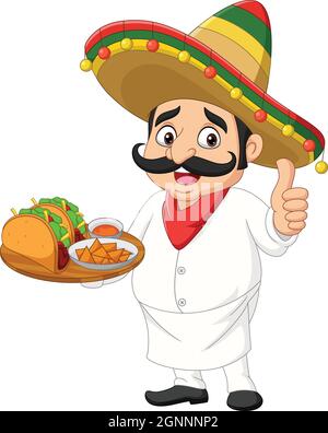 Cartoon Mexican chef with foods giving thumb up Stock Vector